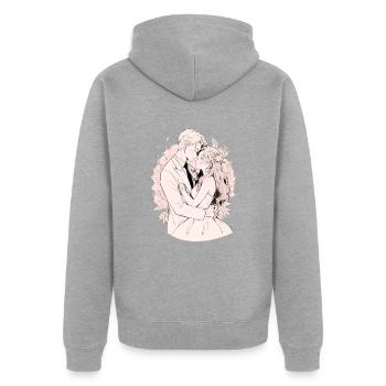 Aquarelle de mariage Anime Chibi mariée et le marié - Veste à capuche bio Premium Unisexe - gris chiné - Dos - Nico (187cm)