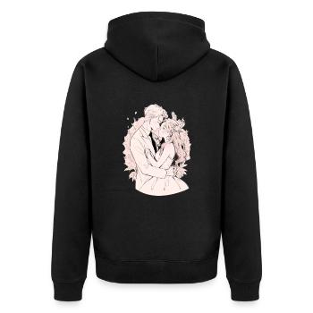 Wedding Watercolor Anime Chibi Bride and Groom - Unisex Premium Organic Zip Hoodie - black - Back - Nico (187cm)