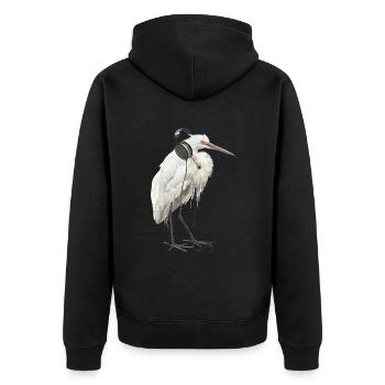 Reiher Vogel - Unisex Premium Bio Zip Hoodie - Schwarz - Hinten - Nico (187cm)