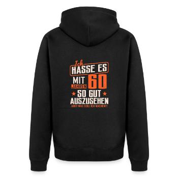 60 Geburtstag Geschenk 60 Jahre Spruch - Unisex Premium Bio Zip Hoodie - Schwarz - Hinten - Nico (187cm)