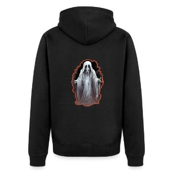 Halloween Ghost - Unisex Premium Organic Zip Hoodie - black - Back - Nico (187cm)