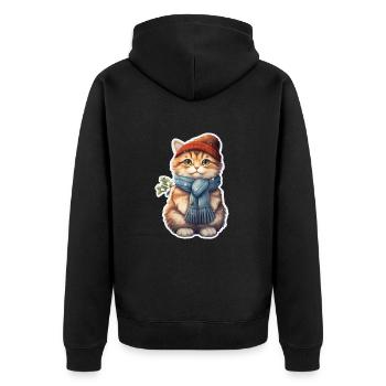Katze im Winter mit Mütze und Schal - Unisex Premium Bio Zip Hoodie - Schwarz - Hinten - Nico (187cm)