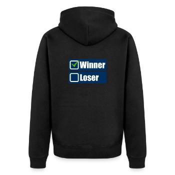 Winner - Unisex Premium Organic Zip Hoodie - black - Back - Nico (187cm)
