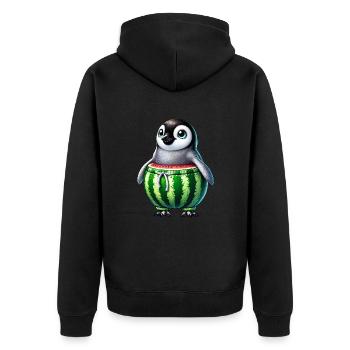 Pingouin drôle avec melon melon fruit de pastèque - Veste à capuche bio Premium Unisexe - noir - Dos - Nico (187cm)