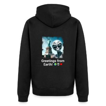 Aliens in New York - Statue Selfie Saga - Unisex Premium Organic Zip Hoodie - black - Back - Nico (187cm)