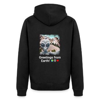 Aliens am Mount Rushmore - Monumentales Selfie Momen - Unisex Premium Bio Zip Hoodie - Schwarz - Hinten - Nico (187cm)