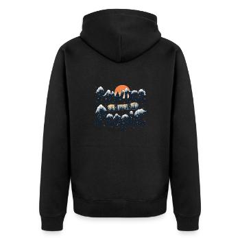 Powder to the People – Snowboard & Powder - Unisex Premium Bio Zip Hoodie - Schwarz - Hinten - Nico (187cm)