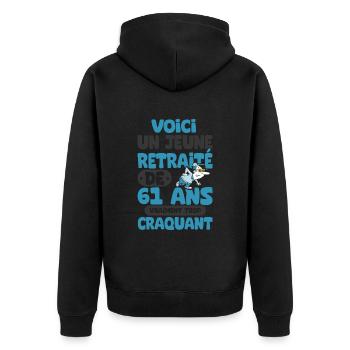 jeune retraité de 61 ans cadeau drôle retraite. - Veste à capuche bio Premium Unisexe - noir - Dos - Nico (187cm)