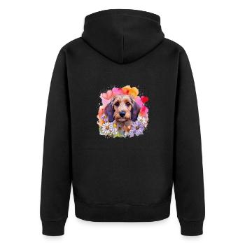 Teckel coloré à poil dur / teckel avec couronne de fleurs - Veste à capuche bio Premium Unisexe - noir - Dos - Nico (187cm)