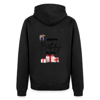 Happy Birthday to you-mit Geschenken - Unisex Premium Bio Zip Hoodie - Schwarz - Hinten - Nico (187cm)
