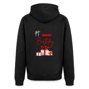 Joyeux anniversaire à vous - avec des cadeaux - Veste à capuche bio Premium Unisexe - noir - Dos - Nico (187cm)