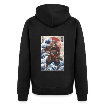 Shiba Inu Samurai with Japanese wave motif - Unisex Premium Organic Zip Hoodie - black - Back - Nico (187cm)