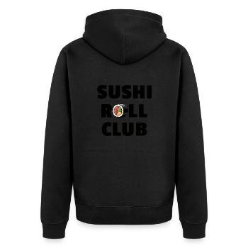 Sushi Roll Club - Lustiges Sushi-Design - Unisex Premium Bio Zip Hoodie - Schwarz - Hinten - Nico (187cm)
