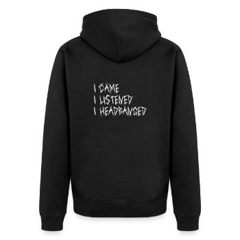 I Came I Listened I Headbanged Metal Caesar Zitat - Unisex Premium Bio Zip Hoodie - Schwarz - Hinten - Nico (187cm)