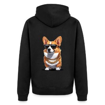 Cool corgi with sunglasses - Unisex Premium Organic Zip Hoodie - black - Back - Nico (187cm)