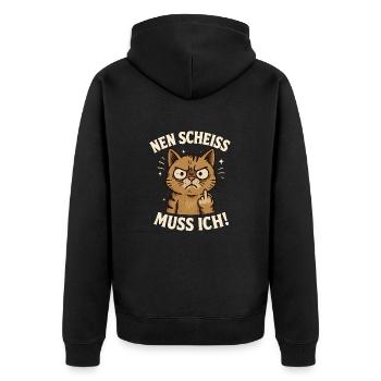Frecher Spruch Mittelfinger Katze Büro - Unisex Premium Bio Zip Hoodie - Schwarz - Hinten - Nico (187cm)