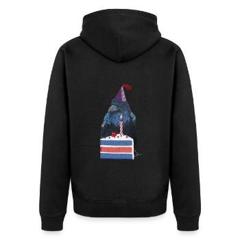 Geburtstags Party Rabe Krähe - Unisex Premium Bio Zip Hoodie - Schwarz - Hinten - Nico (187cm)