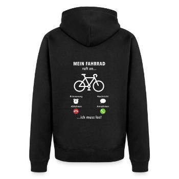 Mein Fahrrad ruft an - ich muss los - Spruch - Unisex Premium Bio Zip Hoodie - Schwarz - Hinten - Nico (187cm)