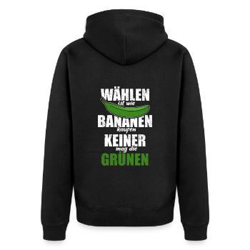 Wählen ist wie Bananen kaufen - keine Grünen - Unisex Premium Bio Zip Hoodie - Schwarz - Hinten - Nico (187cm)