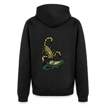 Geld - Unisex Premium Bio Zip Hoodie - Schwarz - Hinten - Nico (187cm)