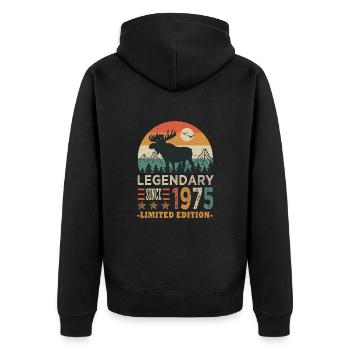 1975 legendary anniversaire Né en 1975 - Veste à capuche bio Premium Unisexe - noir - Dos - Nico (187cm)