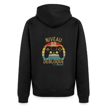 Niveau 50 Débloqué - Veste à capuche bio Premium Unisexe - noir - Dos - Nico (187cm)