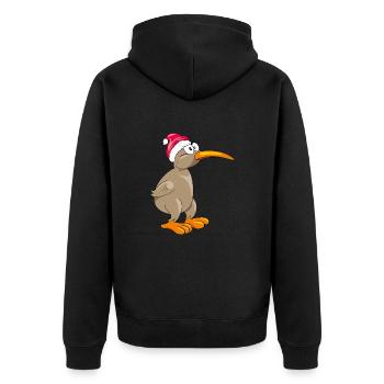 Kiwi-Vogel mit Weihnachtsmütze - Unisex Premium Bio Zip Hoodie - Schwarz - Hinten - Nico (187cm)