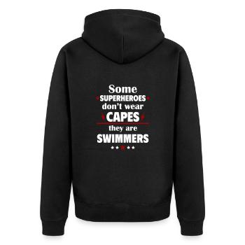 Manche Helden tragen keine Umhänge,Schwimmer - Unisex Premium Bio Zip Hoodie - Schwarz - Hinten - Nico (187cm)