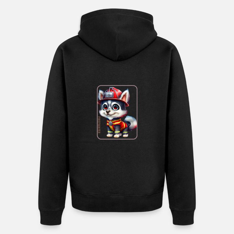Pompier, amoureux des huskies - Veste à capuche bio Premium Unisexe - noir