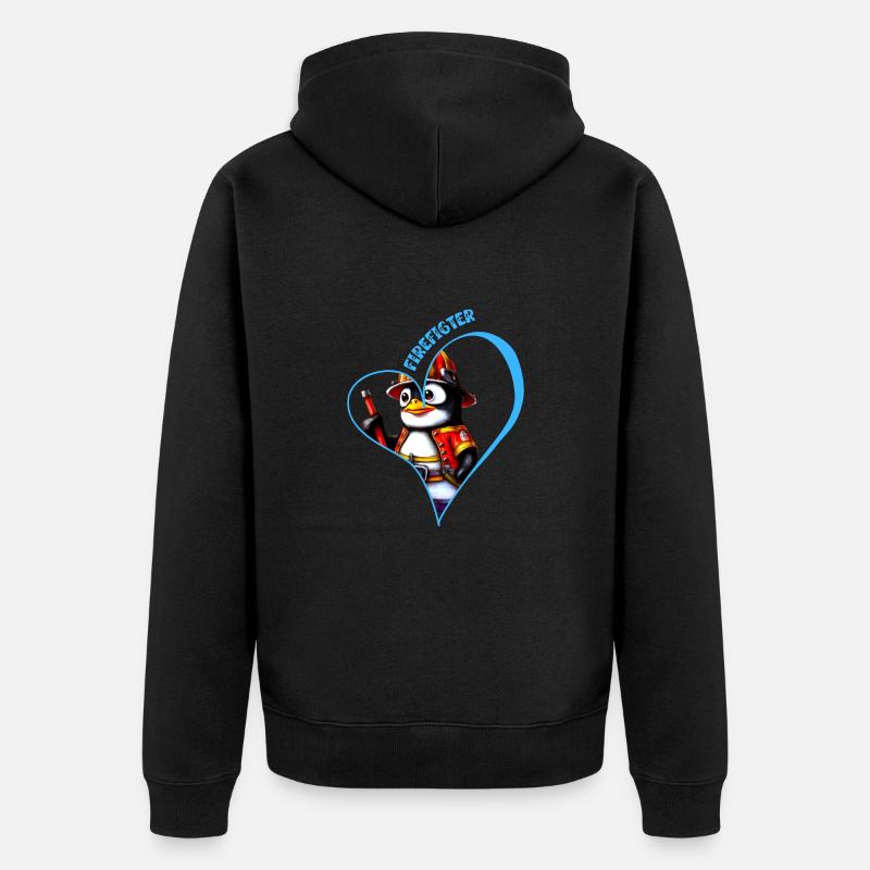 Pompier, pingouin amoureux - Veste à capuche bio Premium Unisexe - noir