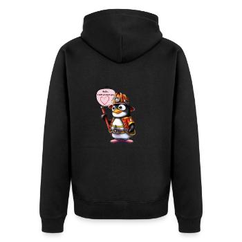 Pompier, je vais te protéger, pingouin - Veste à capuche bio Premium Unisexe - noir - Dos - Nico (187cm)