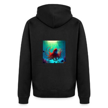 Animaux océaniques, grande pieuvre orange - Veste à capuche bio Premium Unisexe - noir - Dos - Nico (187cm)