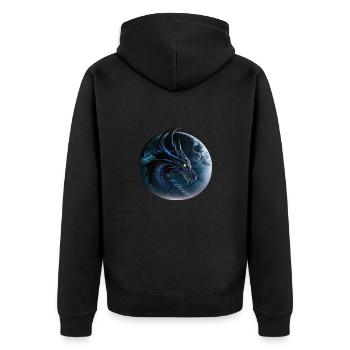 Dunkler Drache, gelbes Auge - Unisex Premium Bio Zip Hoodie - Schwarz - Hinten - Nico (187cm)