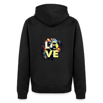 Dispatcher-Liebe. Immer bereit - Unisex Premium Bio Zip Hoodie - Schwarz - Hinten - Nico (187cm)