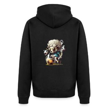 Niedliche Tier Fußballspieler, Schaf - Unisex Premium Bio Zip Hoodie - Schwarz - Hinten - Nico (187cm)