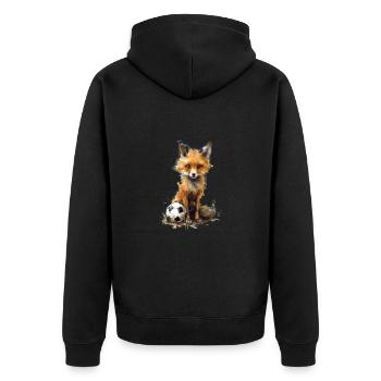 Süße Tier Fußballspieler, süßer Fuchs - Unisex Premium Bio Zip Hoodie - Schwarz - Hinten - Nico (187cm)