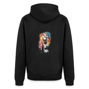 Niedliche Tierfußballspieler, weißer Wolf - Unisex Premium Bio Zip Hoodie - Schwarz - Hinten - Nico (187cm)