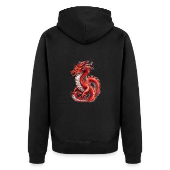 Roter Drache, Nebeltier - Unisex Premium Bio Zip Hoodie - Schwarz - Hinten - Nico (187cm)