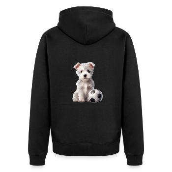 Niedliche Tierfußballspieler, Welpe - Unisex Premium Bio Zip Hoodie - Schwarz - Hinten - Nico (187cm)