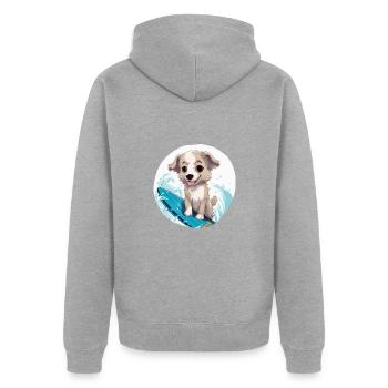 Surfing Animals, doux chiens - Veste à capuche bio Premium Unisexe - gris chiné - Dos - Nico (187cm)