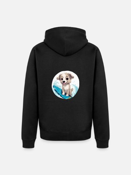 Surfende Tiere, süße Hunde - Unisex Premium Bio Zip Hoodie - Schwarz