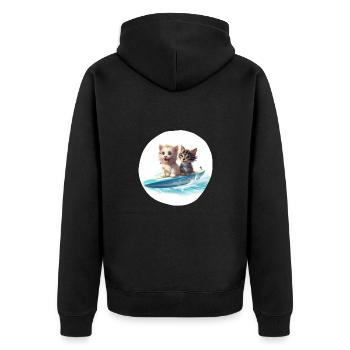 Chien et chat surfeurs - Veste à capuche bio Premium Unisexe - noir - Dos - Nico (187cm)