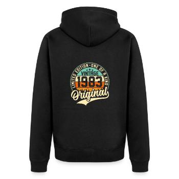 Vintage 1983 Original - Unisex Premium Bio Zip Hoodie - Schwarz - Hinten - Nico (187cm)