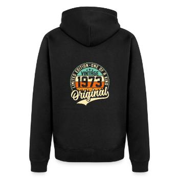 Vintage 1973 Original - Unisex Premium Bio Zip Hoodie - Schwarz - Hinten - Nico (187cm)