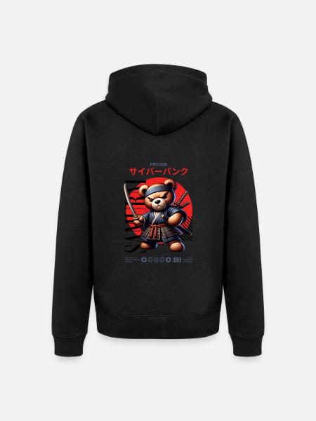 Samurai Teddy Japan - Unisex Premium Bio Zip Hoodie - Schwarz