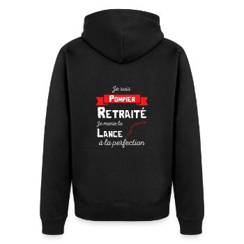 Je suis pompier retraité, cadeau humour retraite - Veste à capuche bio Premium Unisexe - noir - Dos - Nico (187cm)