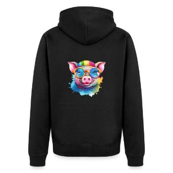 Cochon cool coloré avec des lunettes de soleil - Veste à capuche bio Premium Unisexe - noir - Dos - Nico (187cm)