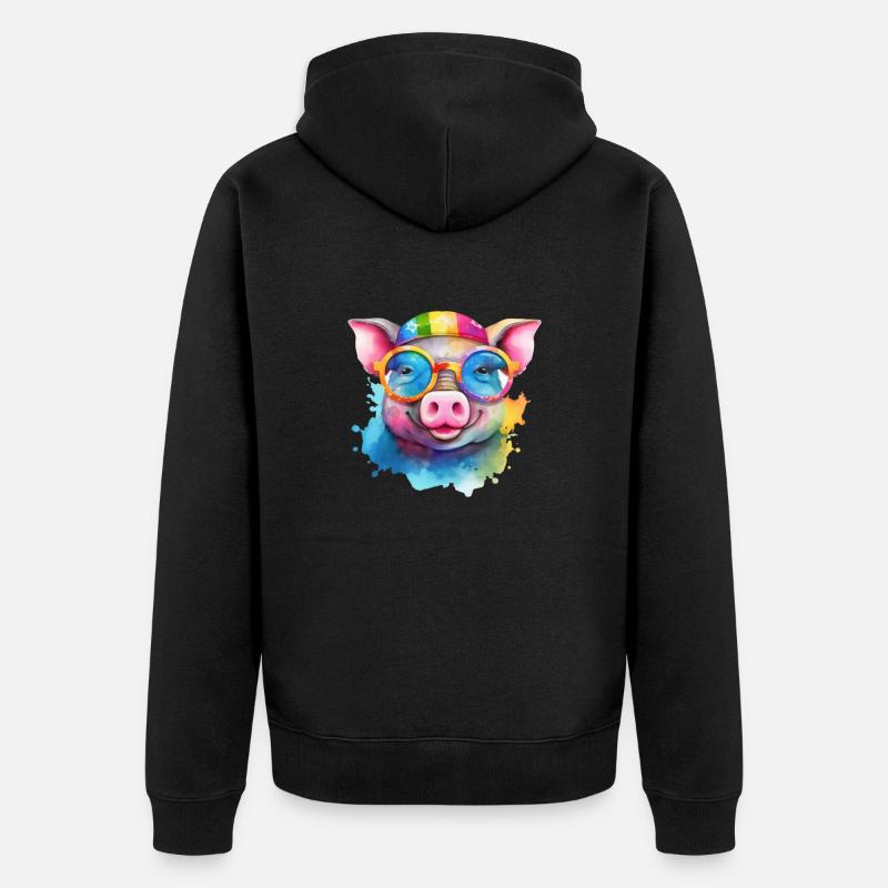 Cochon cool coloré avec des lunettes de soleil - Veste à capuche bio Premium Unisexe - noir