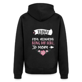 Thanks for always being my hero,... - Unisex Premium Bio Zip Hoodie - Schwarz - Hinten - Nico (187cm)