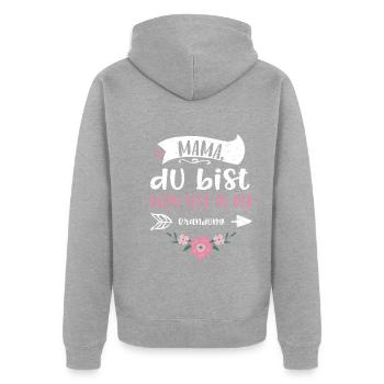 Mama, du bist mein Fels in der B... - Unisex Premium Bio Zip Hoodie - Grau meliert - Hinten - Nico (187cm)